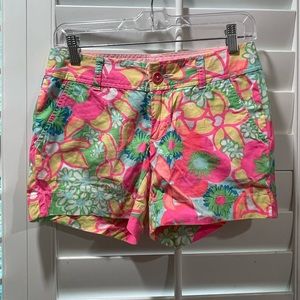 Lilly Pulitzer Size 00 Callahan Bright Pink Yellow Green Floral Shorts